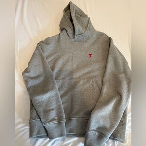 AMI Paris Ami de Coeur Hoodie in Grey Men Size S Unisex
